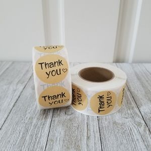 Thank You Kraft Paper Stickers Two Rolls 1000